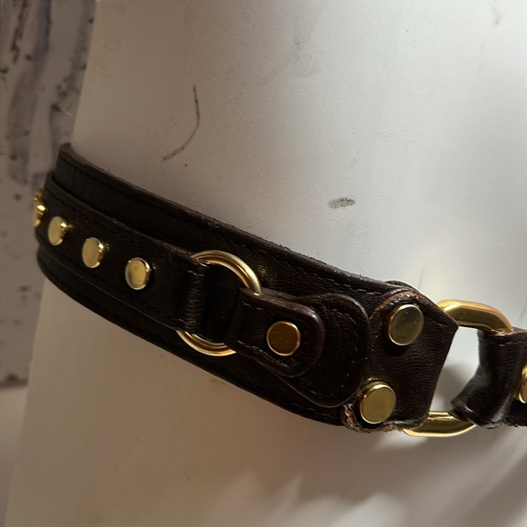 ABACO BROWN BELT STUDDED WITH GOLD GROMMETS AND BUCKLES SZ M